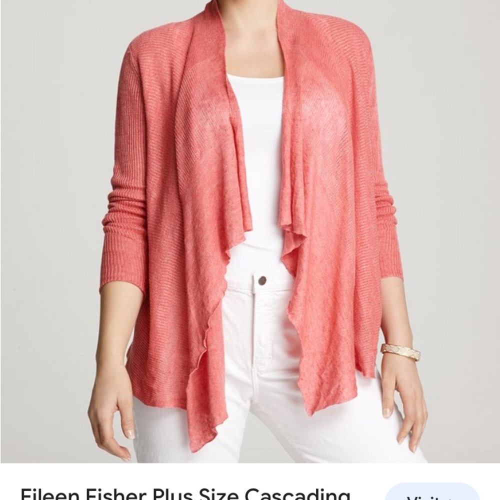 Eileen Fisher waterfall cardigan, Linen Delave Rib.  Sz: XS, color: Coral.